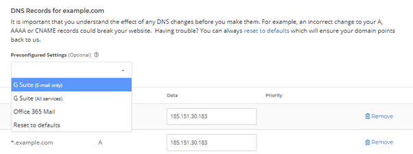 Configuración de los registros DNS de G Suite
