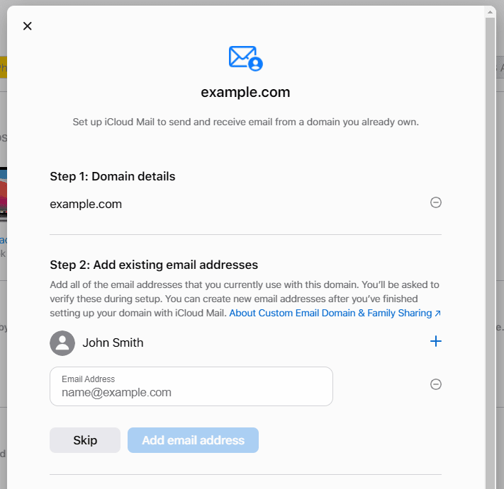 Dominio y dirección de correo en iCloud