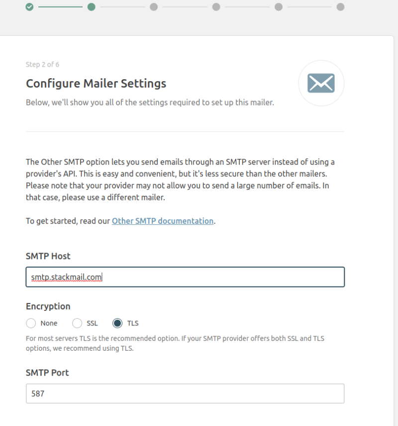 Formulario de configuración SMTP de WP Mail SMTP