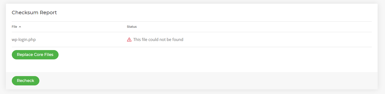 Informe de checksum de WordPress con archivos modificados